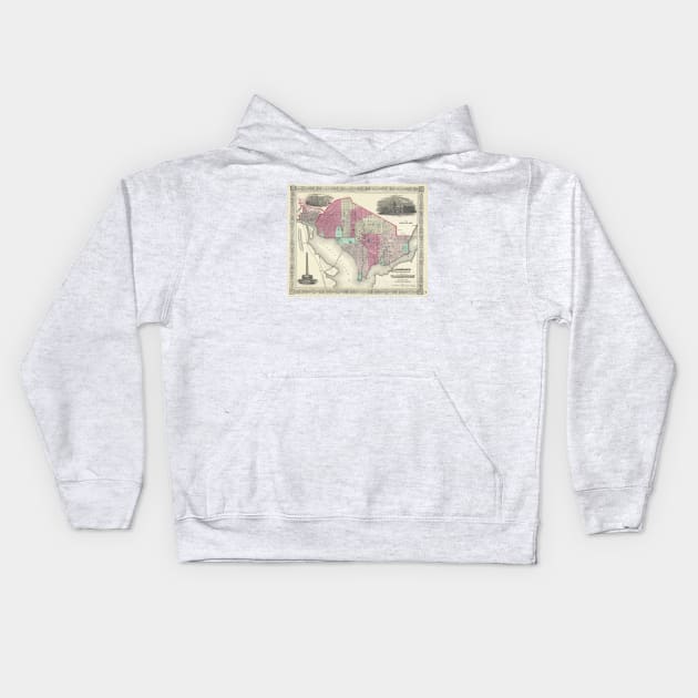 Vintage Map of Washington D.C. (1866) Kids Hoodie by Bravuramedia